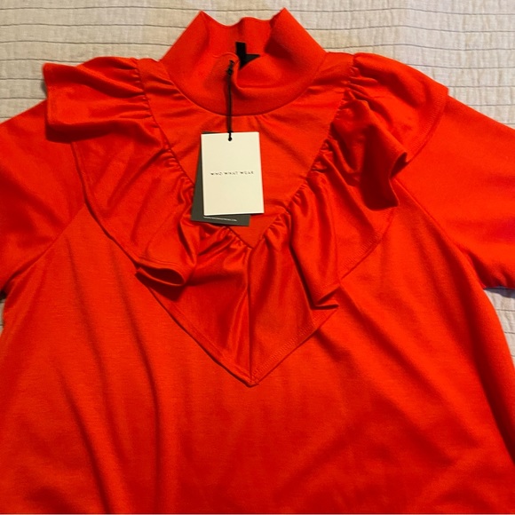 Who What Wear Long Sleeve Sheath Fiery Red Ruffle Dress Large - Picture 5 of 13